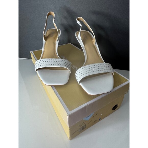 NIB MICHAEL Michael Kors Mila Leather Sandals Heels Size 10 Optic White - Picture 2 of 6